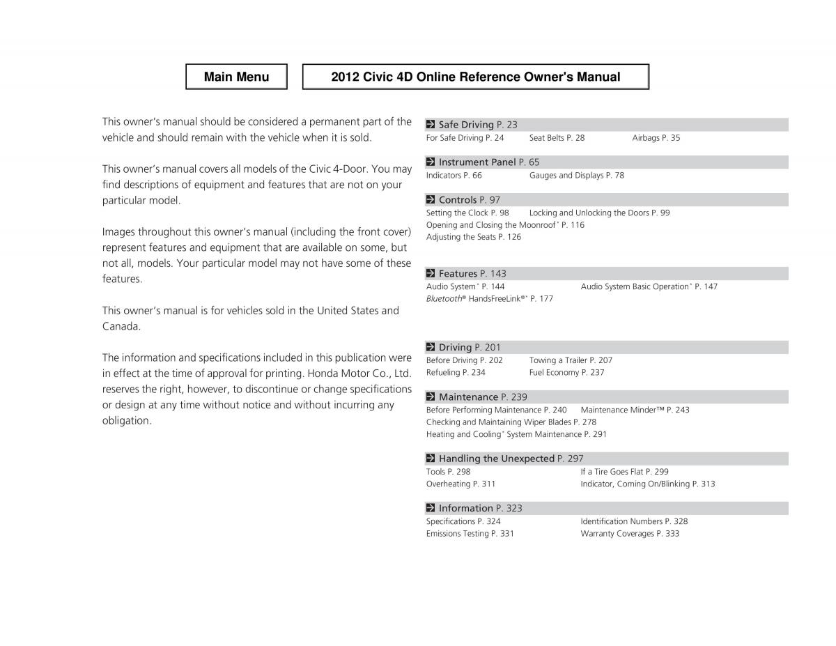 Honda Civic IX 9 owners manual / page 1