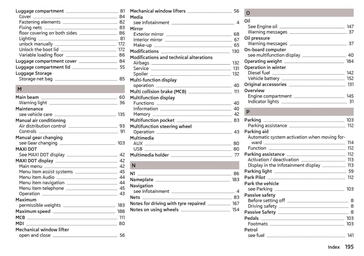 Skoda Rapid owners manual / page 197