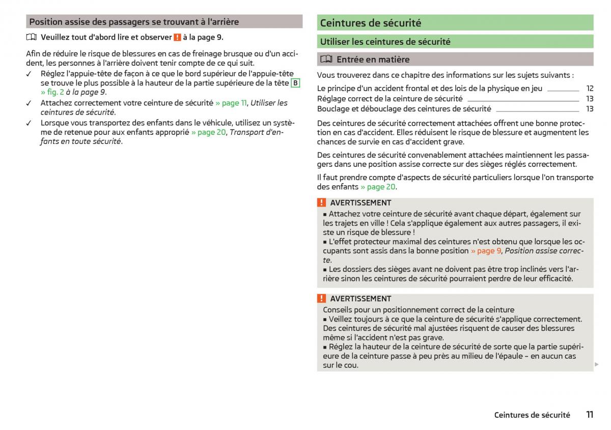 Skoda Rapid manuel du proprietaire / page 13