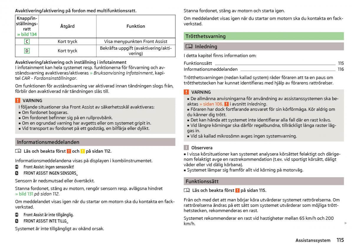 Skoda Rapid instruktionsbok / page 117