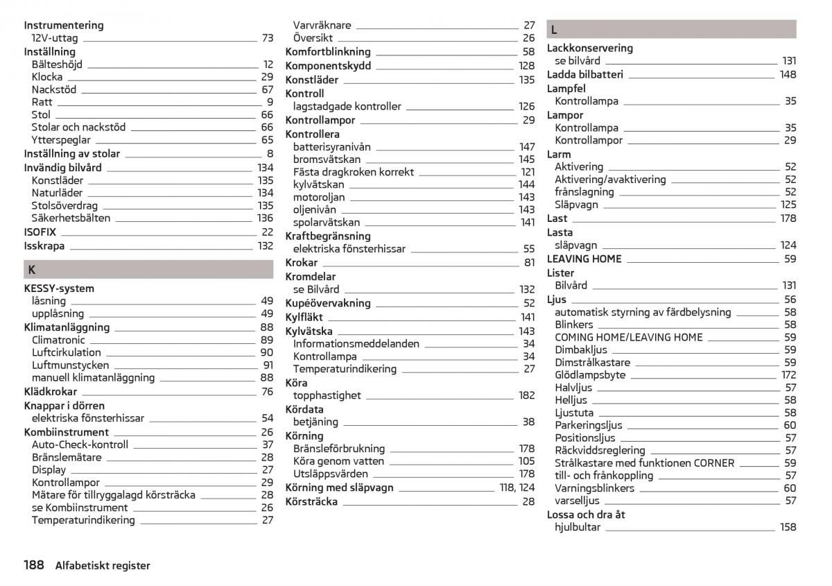 Skoda Rapid instruktionsbok / page 190