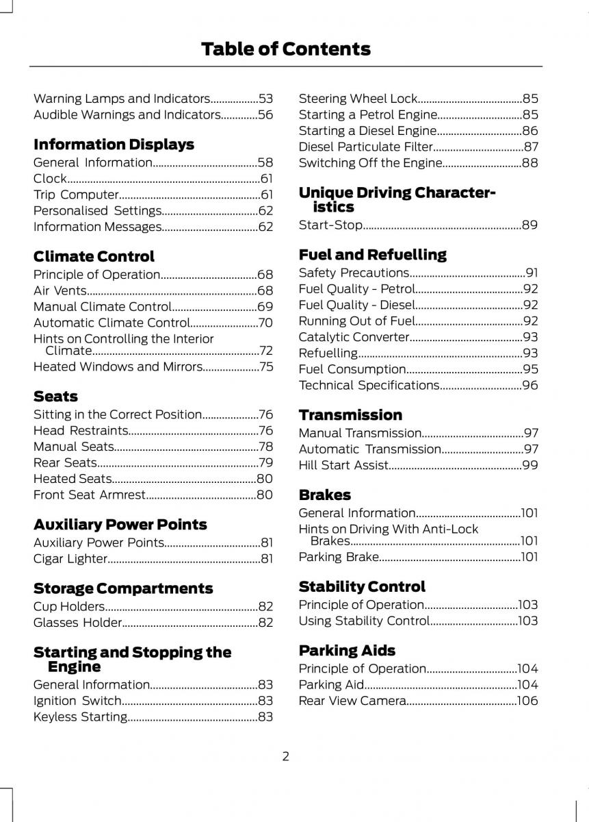 Ford B Max owners manual / page 4