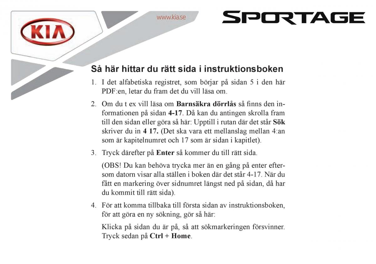 KIA Sportage III 3 instruktionsbok / page 2