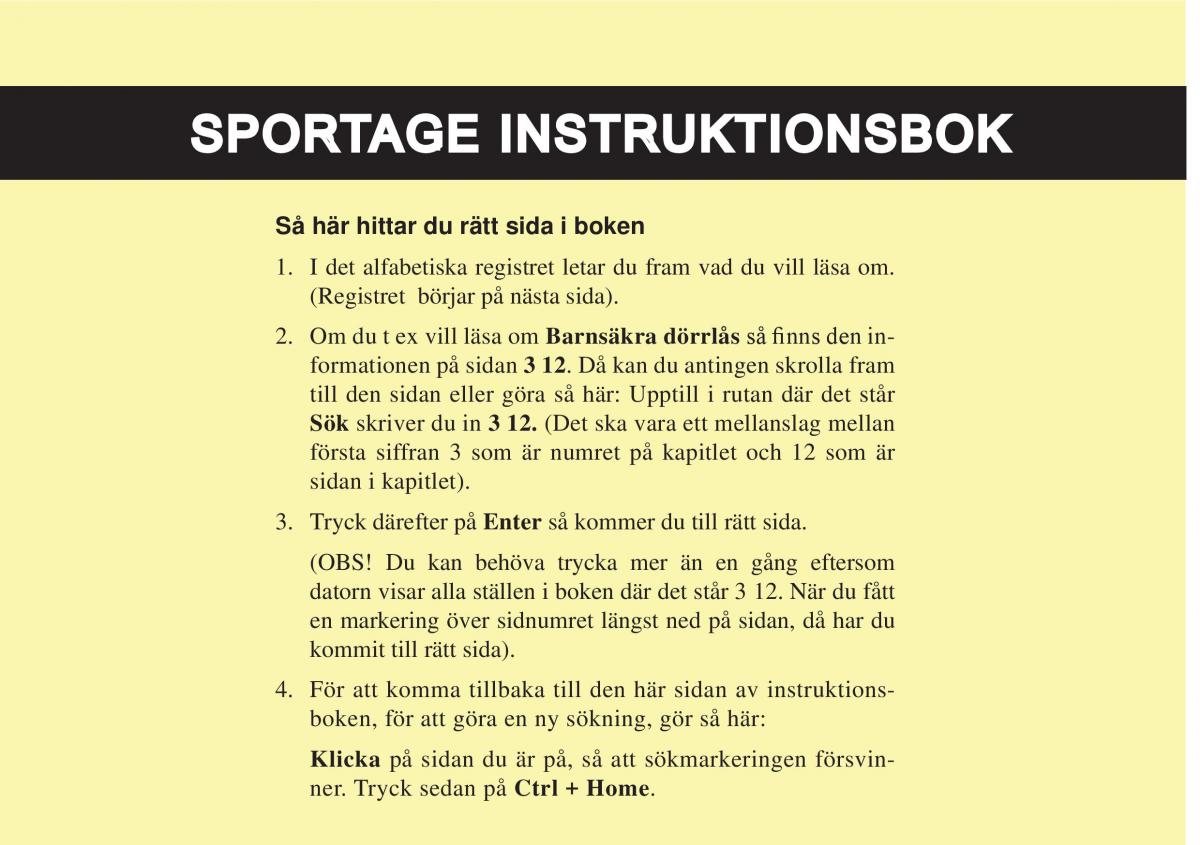 KIA Sportage II 2 instruktionsbok / page 1