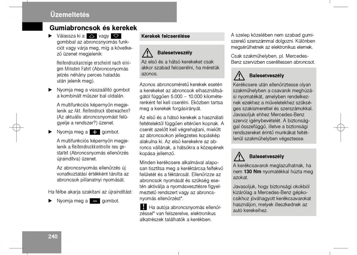 Mercedes Benz E Class W211 Kezelesi utmutato / page 242