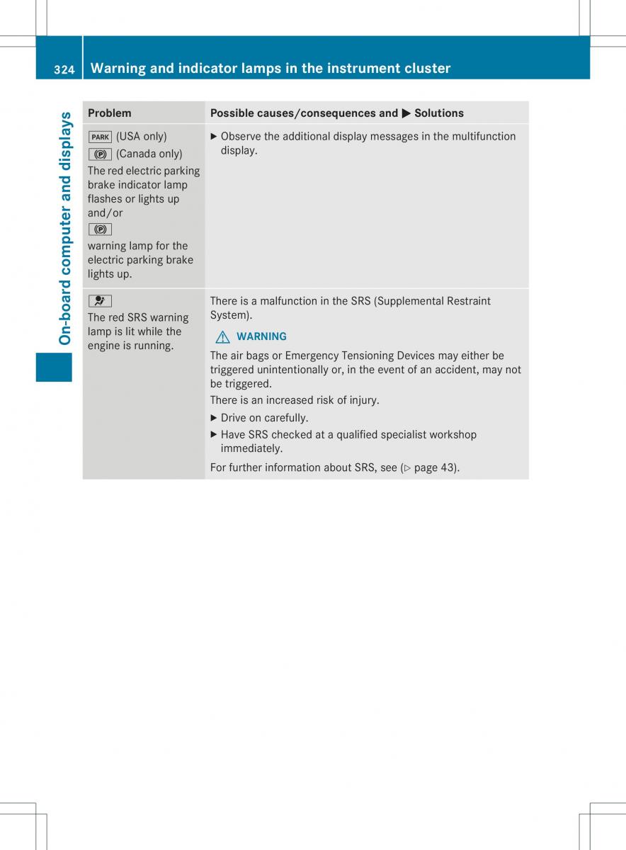 Mercedes Benz ML Class W166 owners manual / page 326