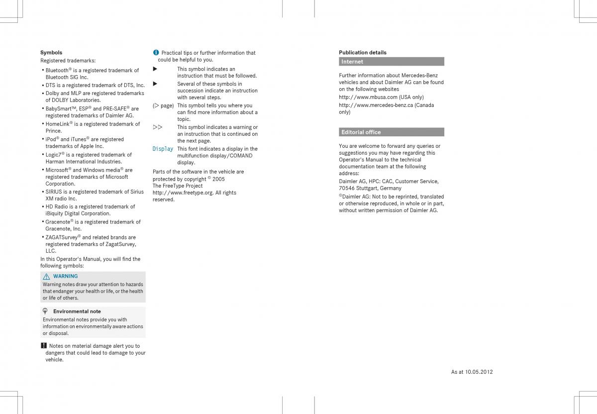 Mercedes Benz ML Class W166 owners manual / page 2