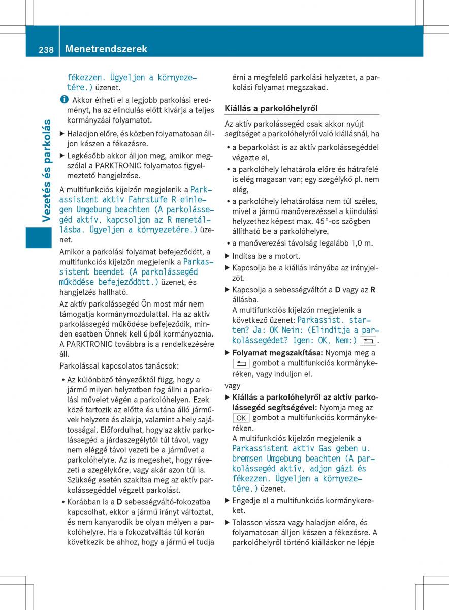 Mercedes Benz ML Class W166 Kezelesi utmutato / page 240