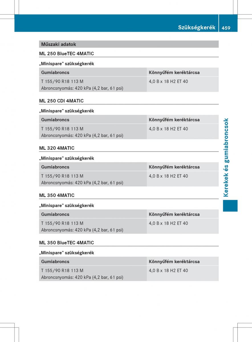 Mercedes Benz ML Class W166 Kezelesi utmutato / page 461