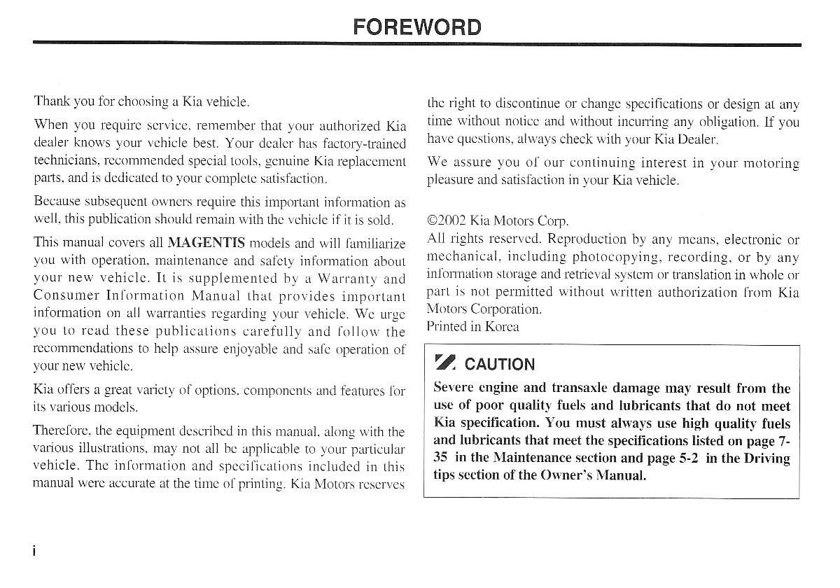 KIA Magentis I 1 owners manual / page 3