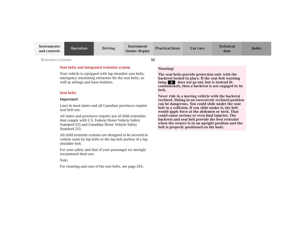 Mercedes Benz SL R129 owners manual / page 56