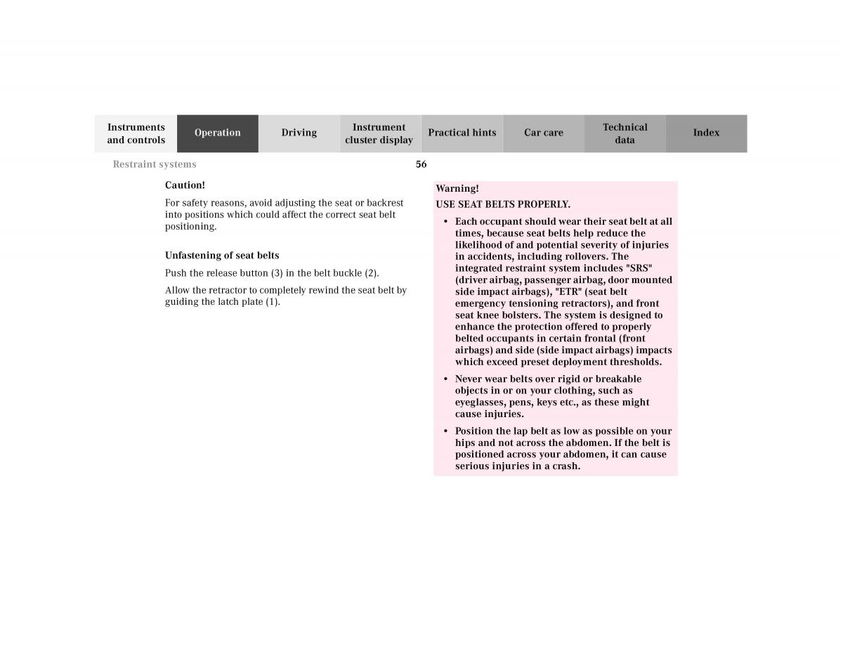 Mercedes Benz SL R129 owners manual / page 60