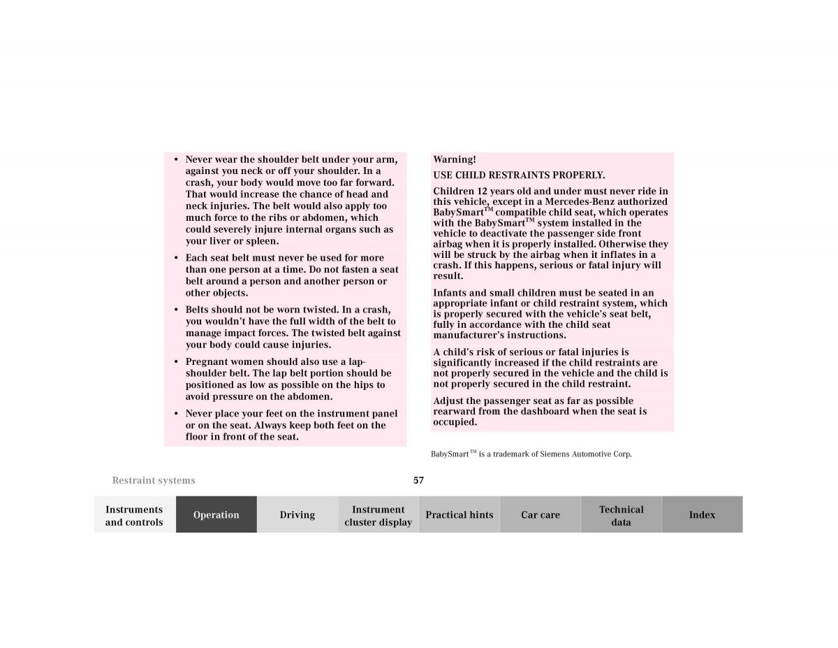 Mercedes Benz SL R129 owners manual / page 61