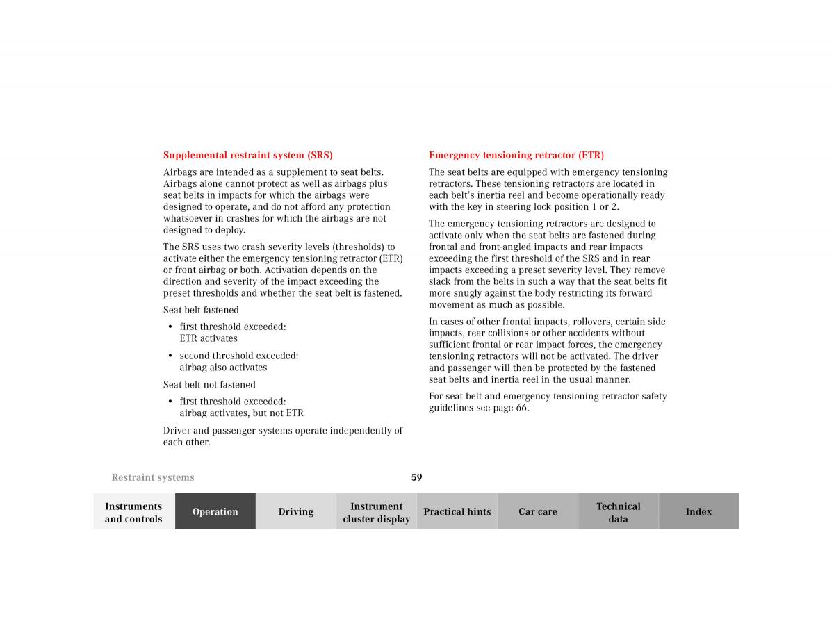 Mercedes Benz SL R129 owners manual / page 63