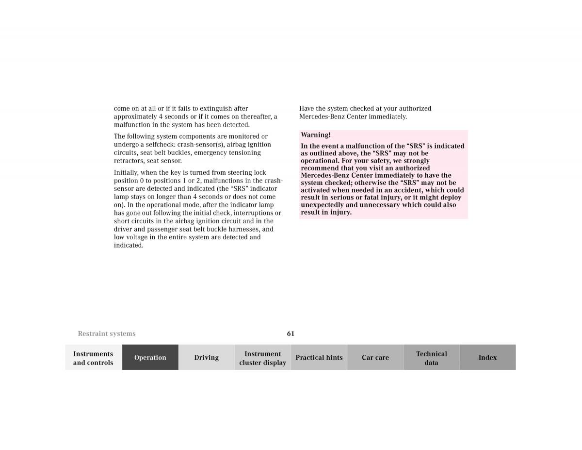 Mercedes Benz SL R129 owners manual / page 65