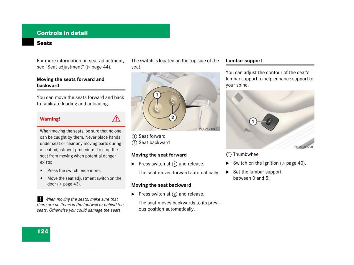 Mercedes Benz SL R230 owners manual / page 125