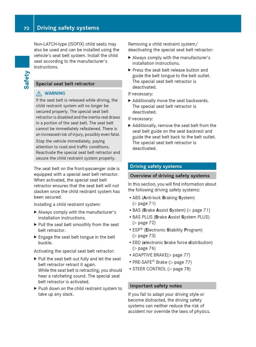 Mercedes Benz SL R231 owners manual / page 72