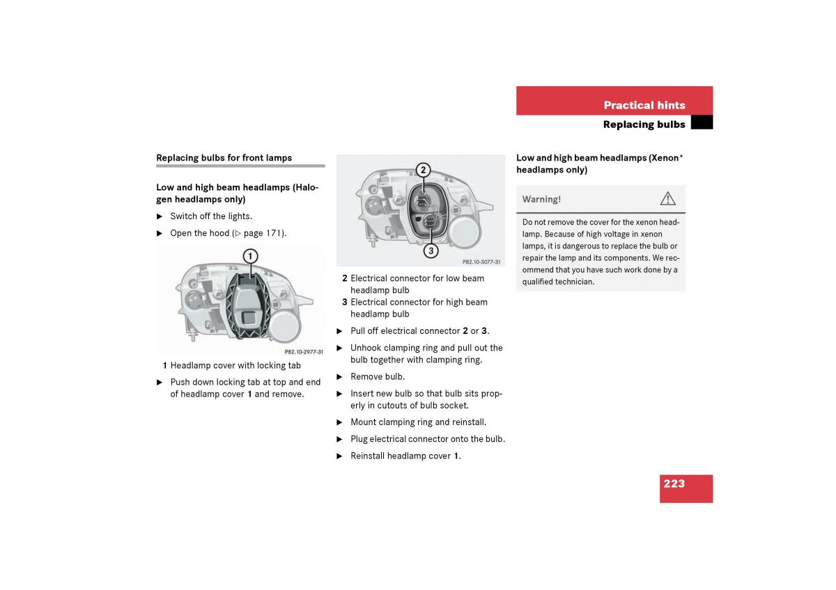 Mercedes Benz SLK R170 owners manual / page 223