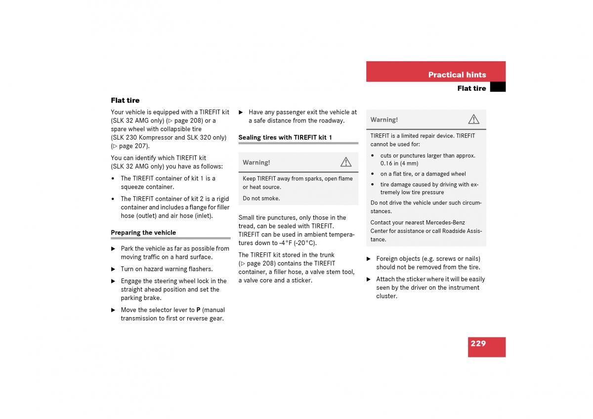 Mercedes Benz SLK R170 owners manual / page 229