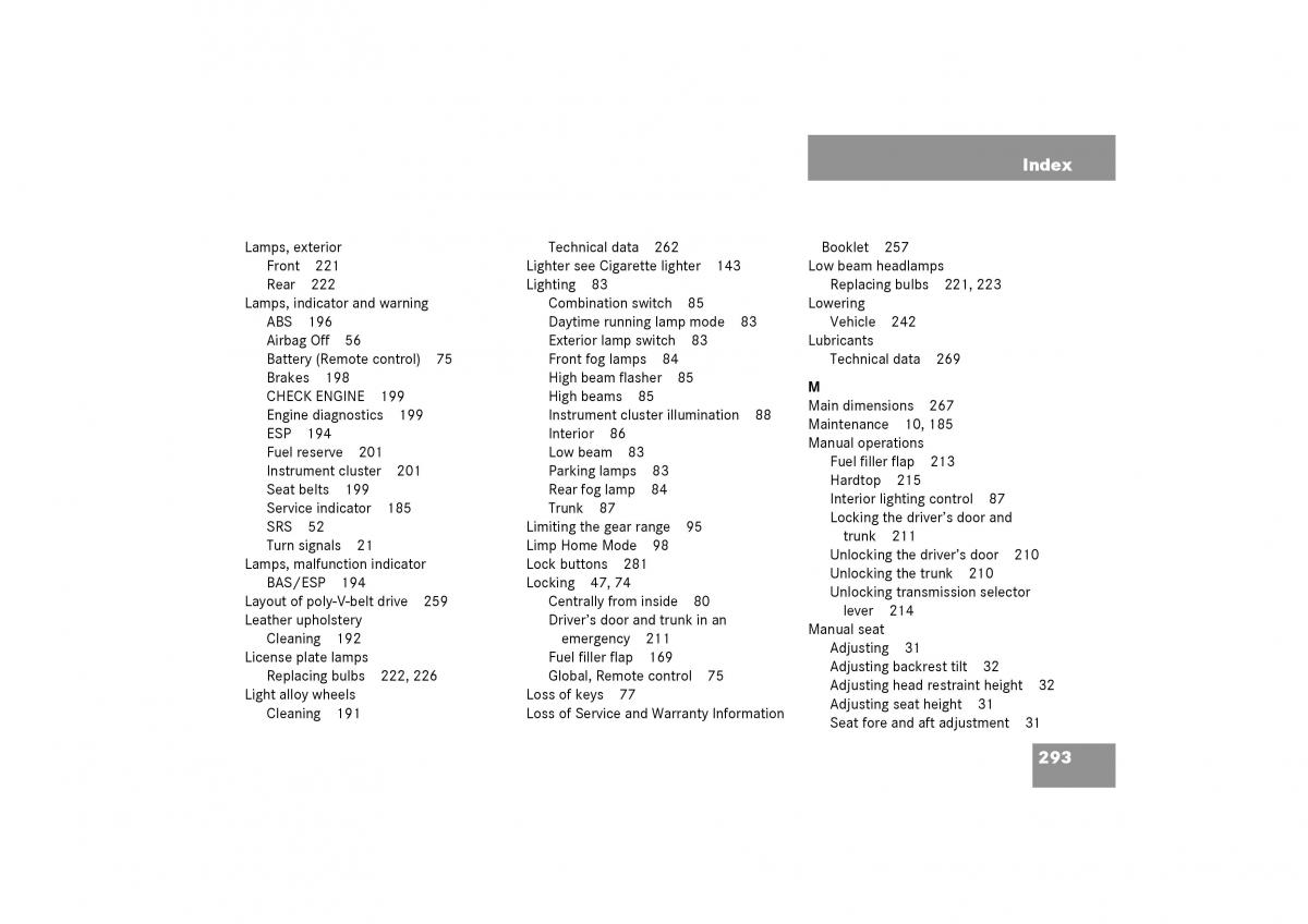 Mercedes Benz SLK R170 owners manual / page 293