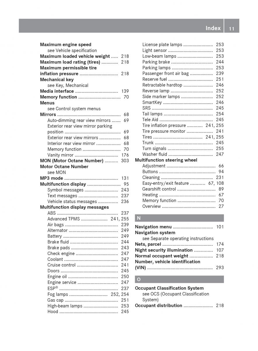 Mercedes Benz SLK R171 owners manual / page 13