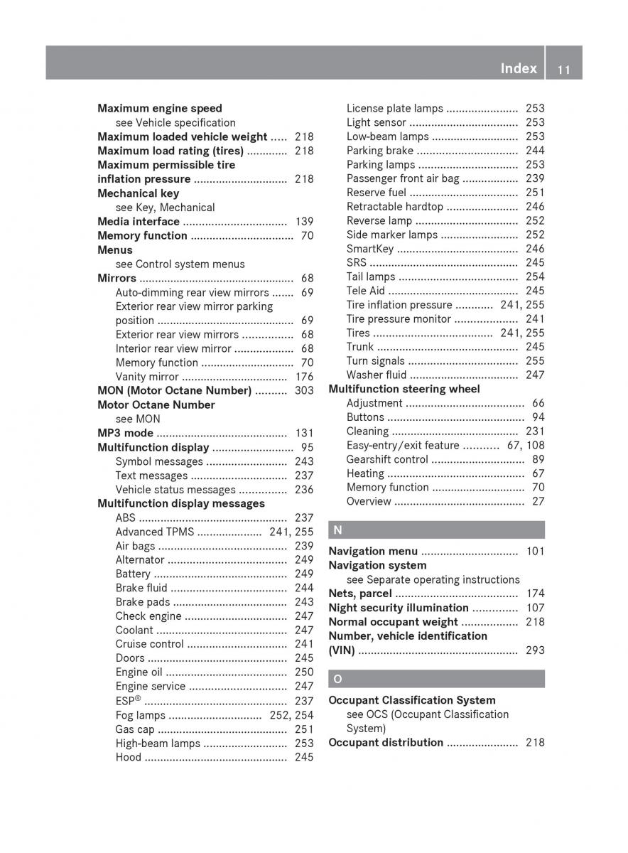 Mercedes Benz SLK R171 owners manual / page 13