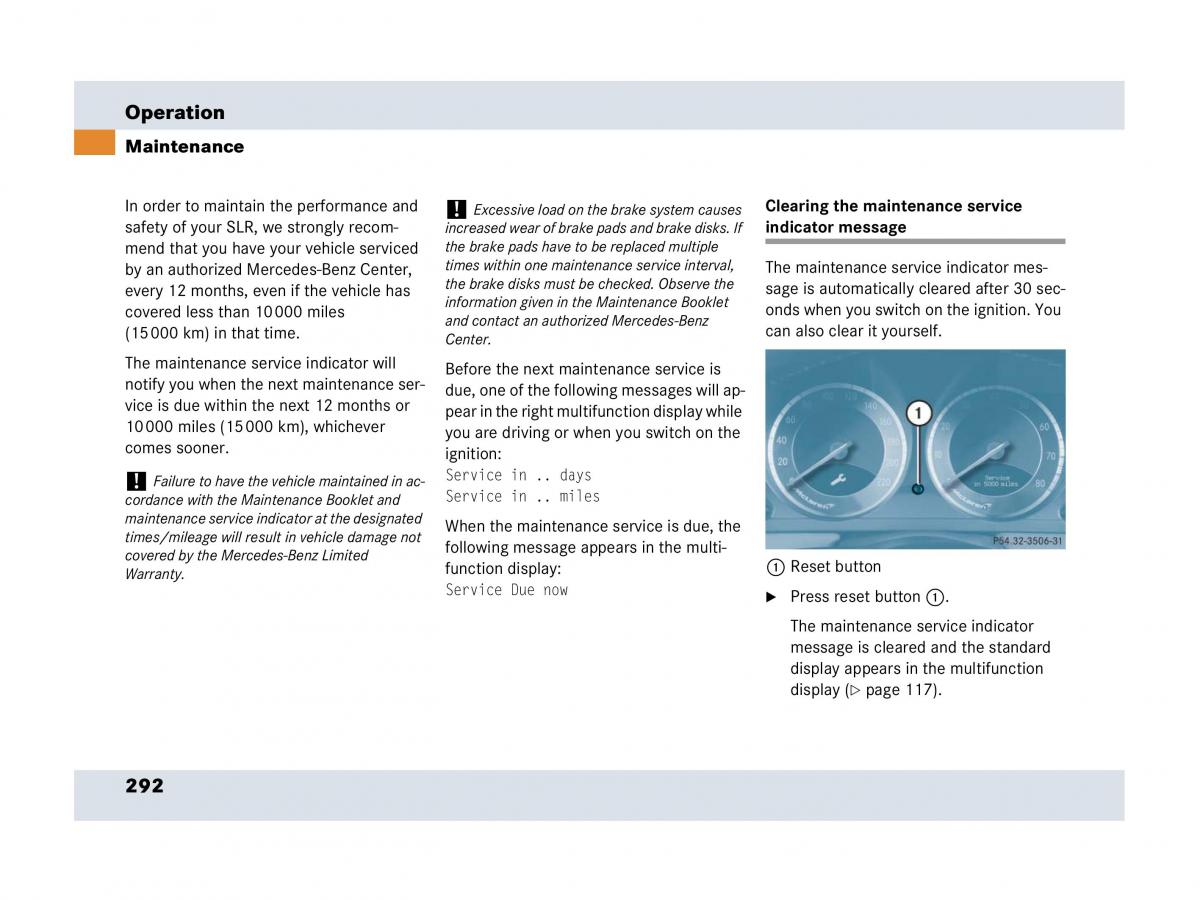 Mercedes Benz SLR McLaren R199 owners manual / page 293