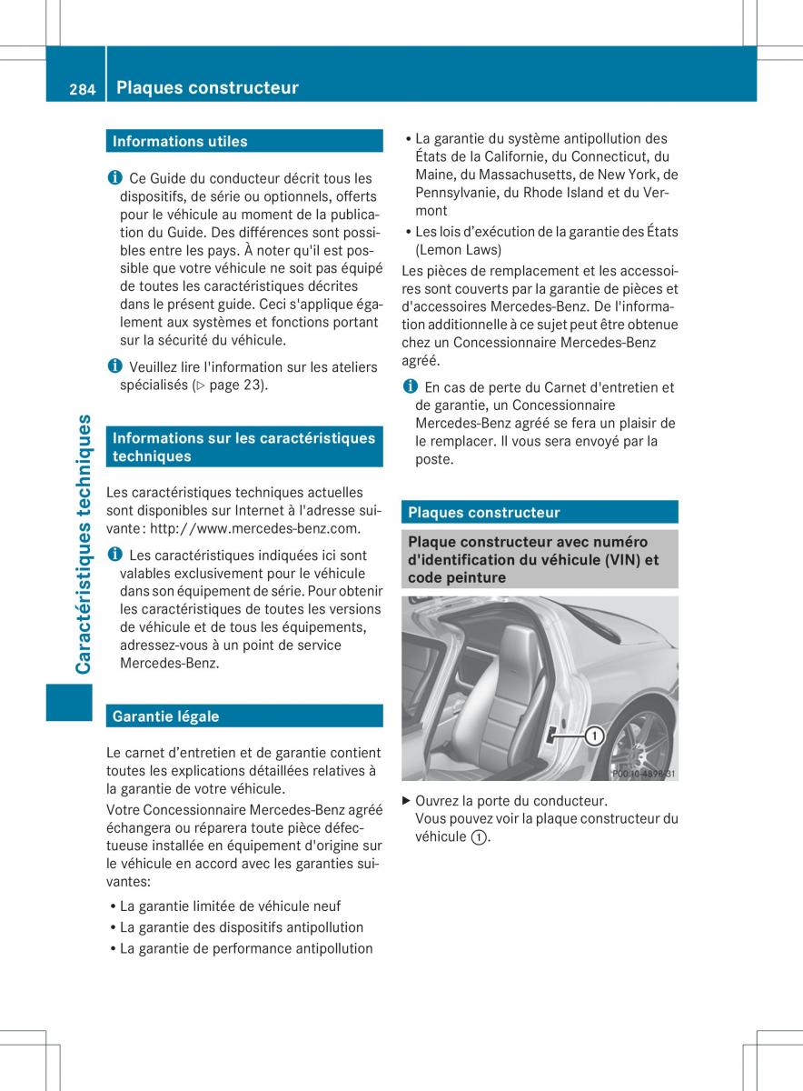 Mercedes Benz SLS AMG Coupe C197 manuel du proprietaire / page 286