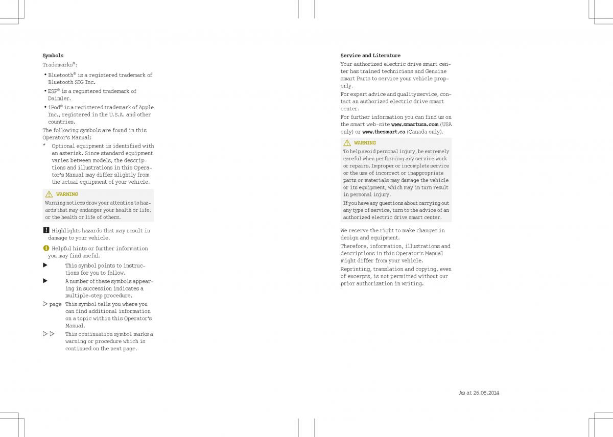 Smart Fortwo ED EV owners manual / page 2