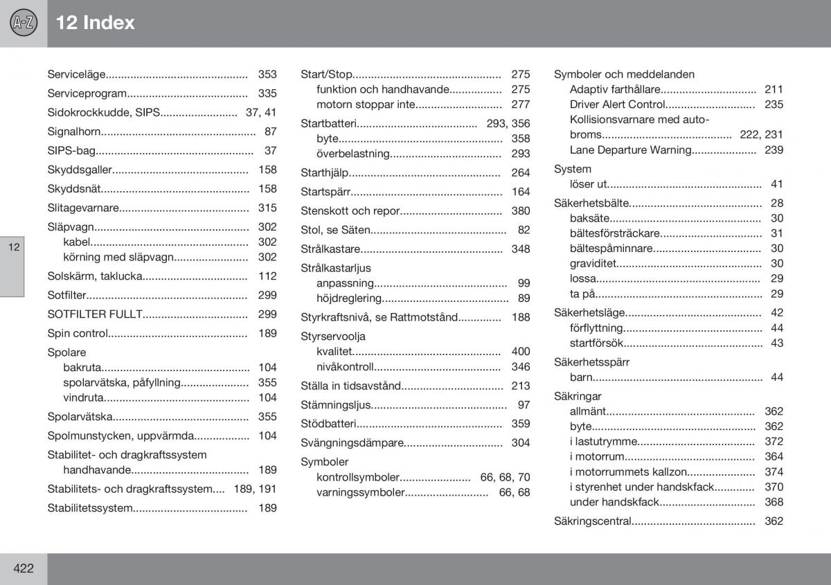 Volvo XC70 Cross Country II 2 instruktionsbok / page 424