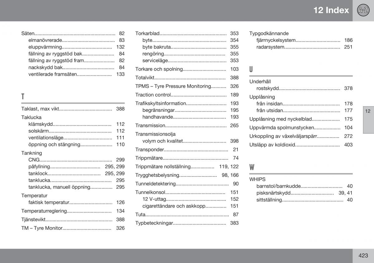 Volvo XC70 Cross Country II 2 instruktionsbok / page 425