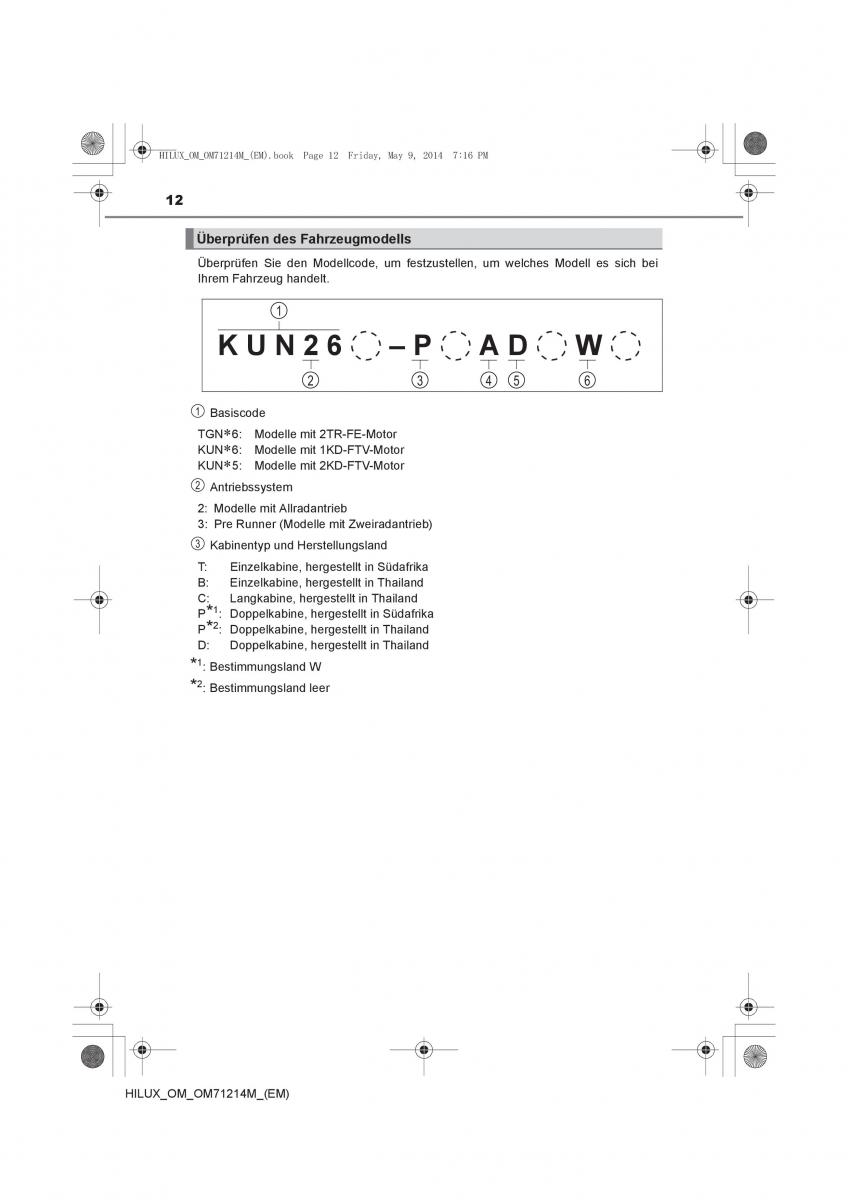 Toyota Hilux VII 7 Handbuch / page 12