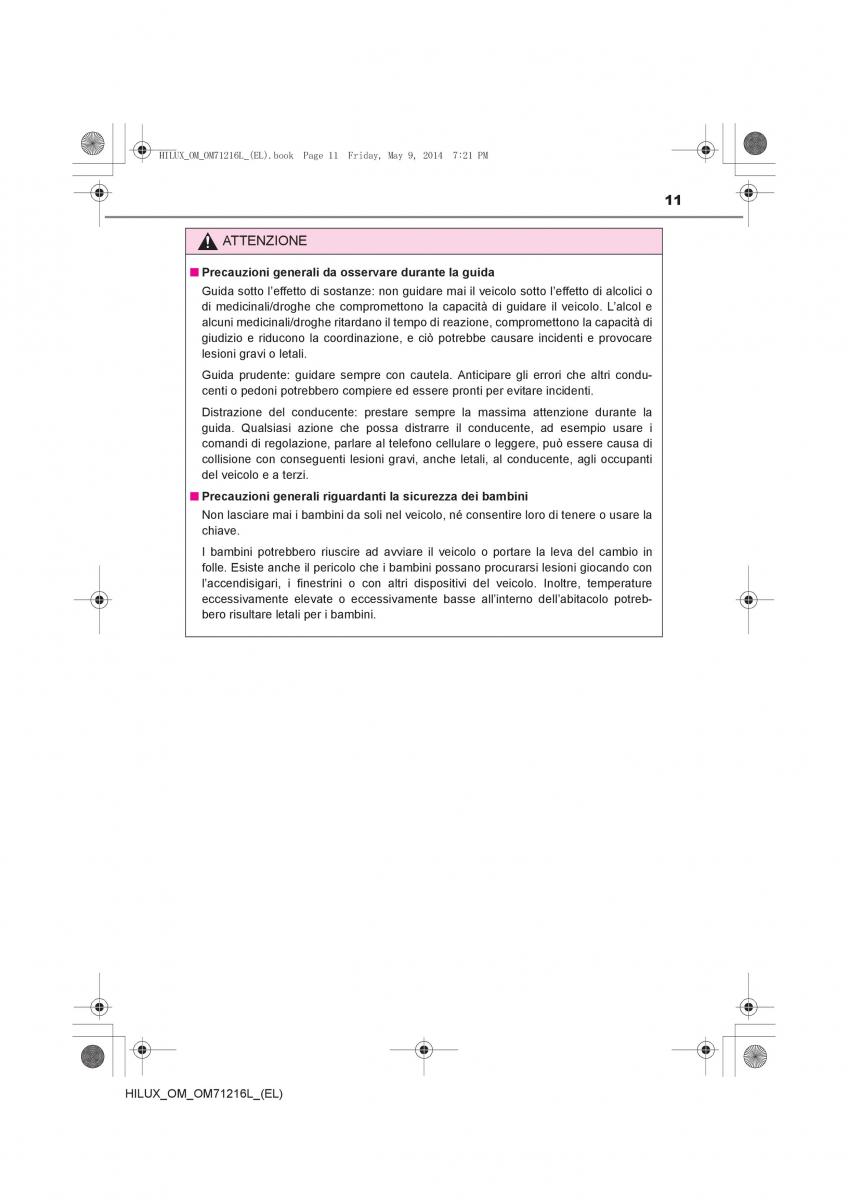 Toyota Hilux VII 7 manuale del proprietario / page 11