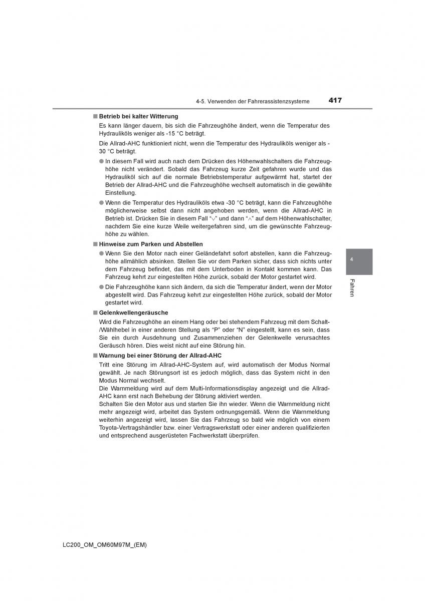 Toyota Land Cruiser J200 Handbuch / page 417