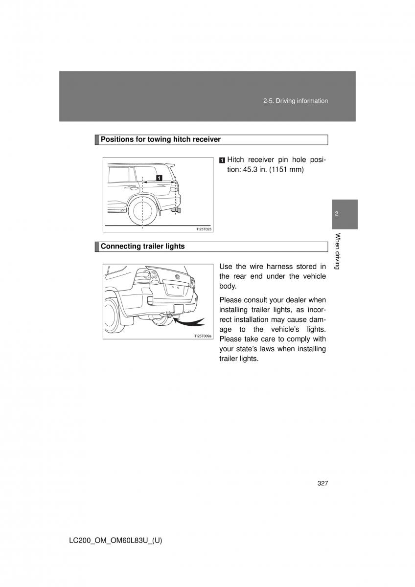 Toyota Land Cruiser J200 owners manual / page 327