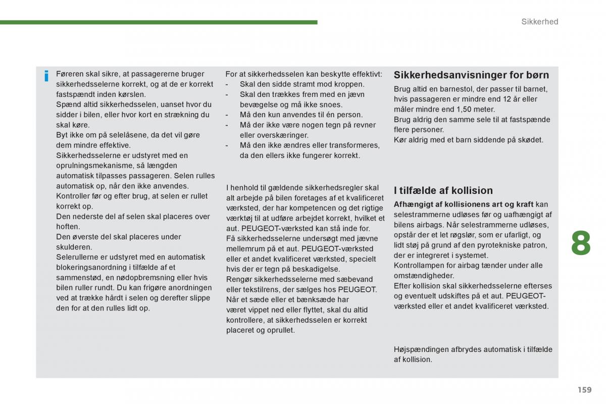 Peugeot 3008 Hybrid Bilens instruktionsbog / page 161