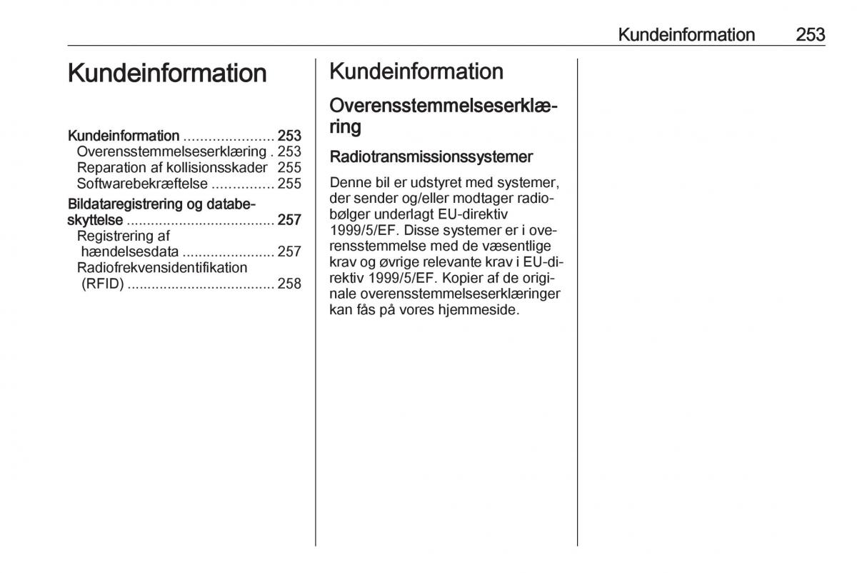 Opel Astra K V 5 Bilens instruktionsbog / page 255