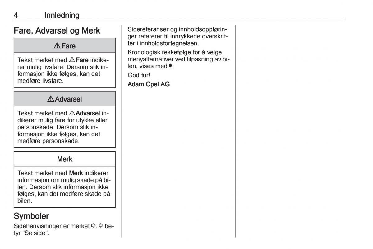 Opel Astra K V 5 bruksanvisningen / page 6