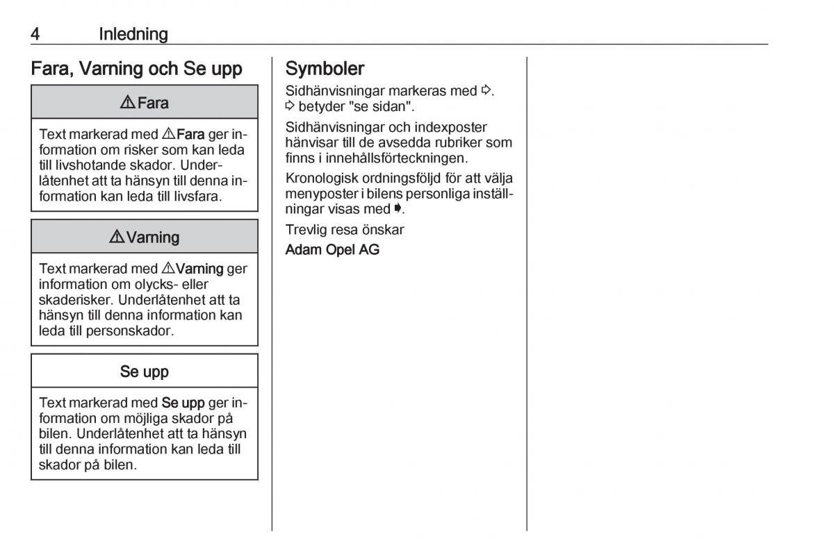 Opel Astra K V 5 instruktionsbok / page 6
