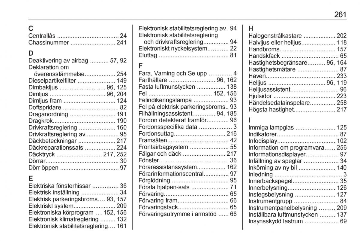 Opel Astra K V 5 instruktionsbok / page 263