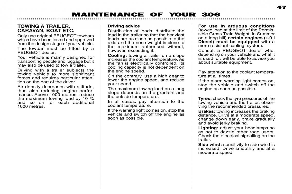 Peugeot 306 Break PH3 owners manual / page 119