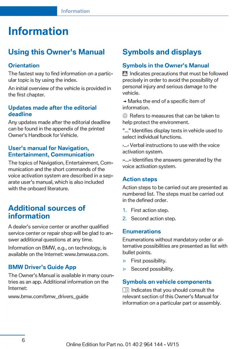 BMW X4 F26 owners manual / page 6