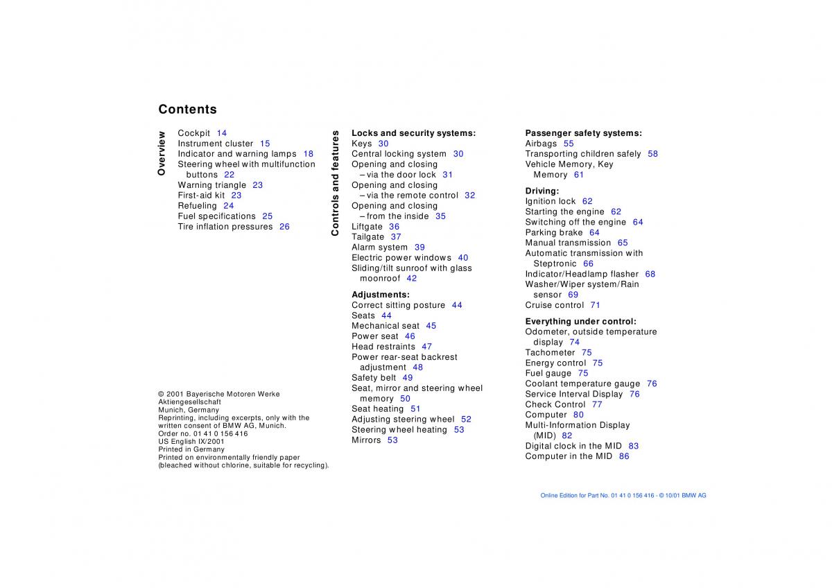 BMW X5 E53 owners manual / page 4