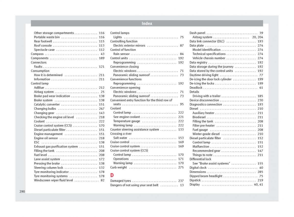 manual  Seat Alhambra II 2 owners manual / page 292