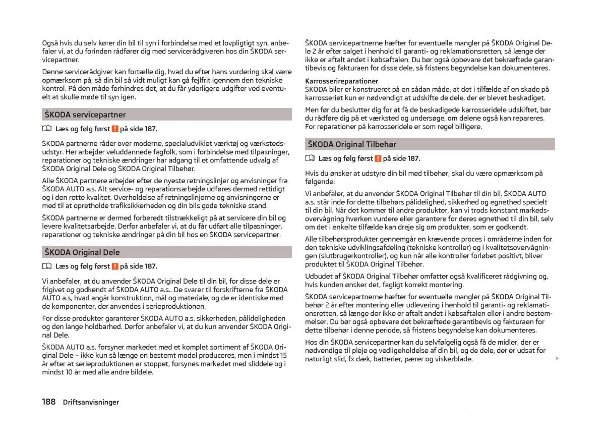 Skoda Superb III 3 Bilens instruktionsbog / page 191