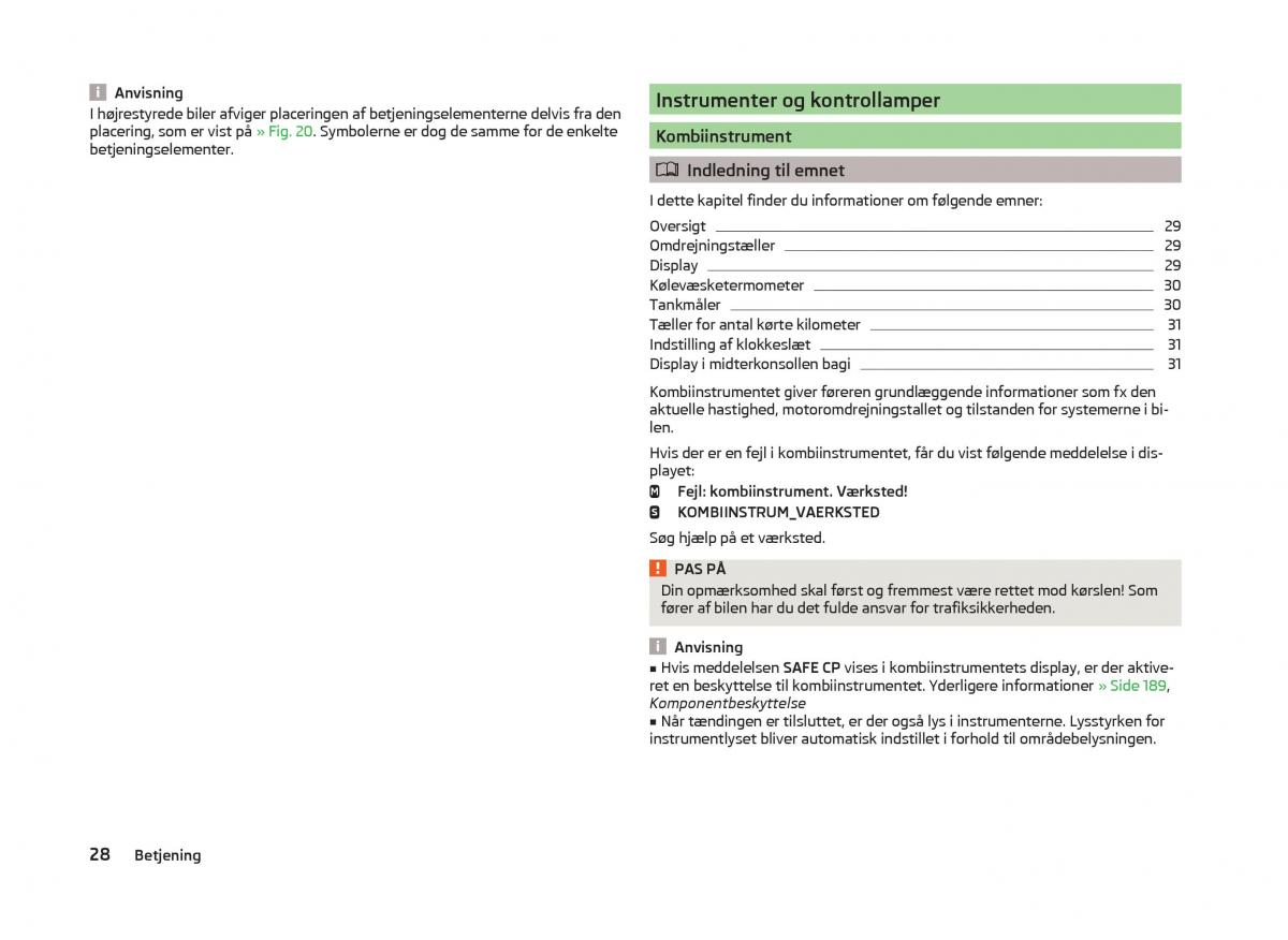 Skoda Superb III 3 Bilens instruktionsbog / page 31