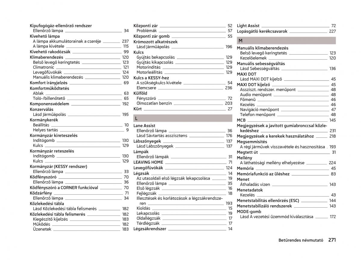 Skoda Superb III 3 Kezelesi utmutato / page 274