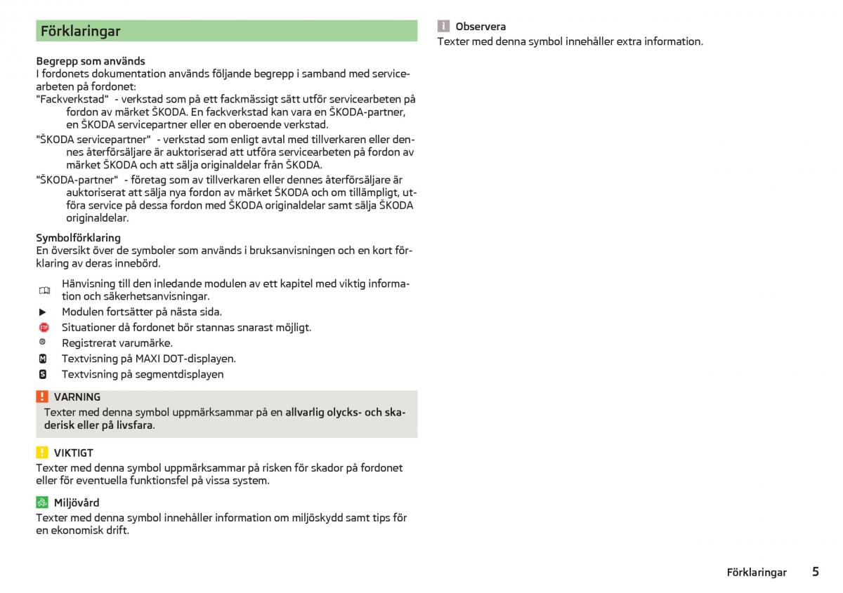 Skoda Superb III 3 instruktionsbok / page 7