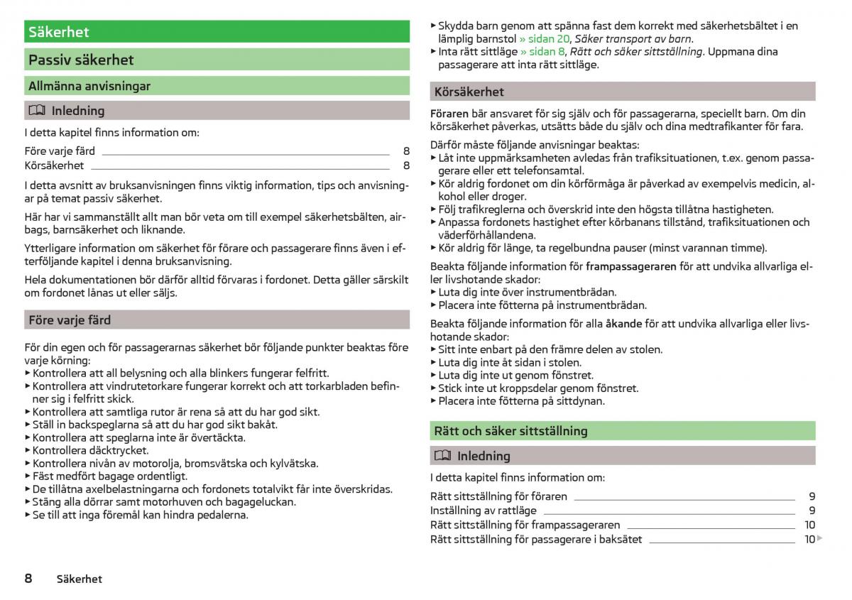 Skoda Superb III 3 instruktionsbok / page 10