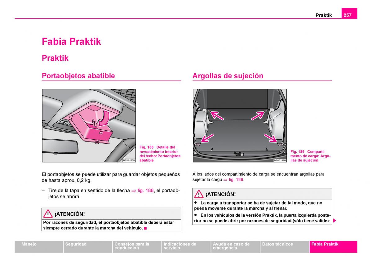 Skoda Fabia I 1 manual del propietario / page 258